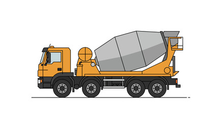 Illustrated Yellow Concrete Mixer Truck with Gray Drum.