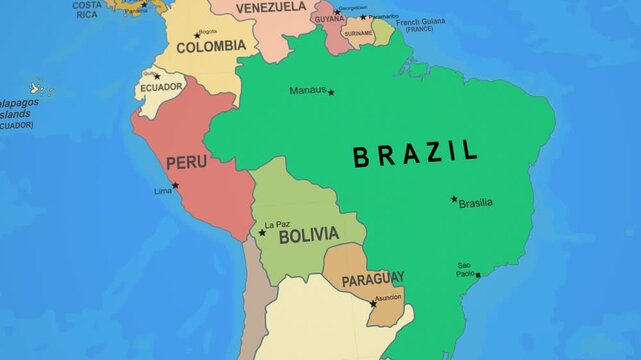 Paraguay Colorful 2D Animated Political Map Zooming Into South America 