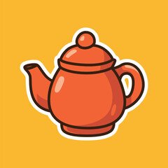 Traditional Red Teapot Cute Cartoon Illustration for Tea Ceremony, Beverage, and Healthy Lifestyle Design