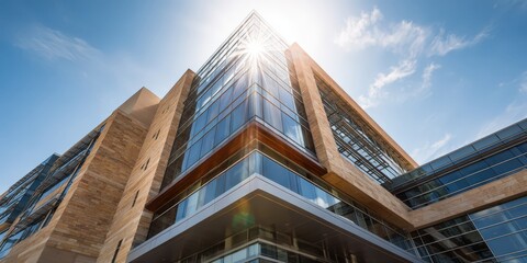 Modern glass skyscraper with innovative architectural design, urban development, high-rise office building and sleek cityscape in a vibrant metropolitan environment
