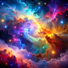 Fototapeta premium A vivid cosmic scene with vibrant nebulae, stars and galaxies