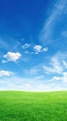Obraz premium Green Grass Field Under a Blue Sky with Clouds meadow
