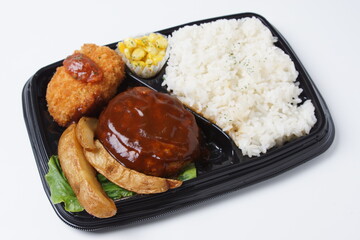 ハンバーグとカニコロッケ弁当