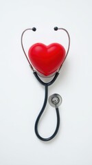 Red Heart Shape with Dark Stethoscope on White Background