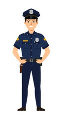 Police standing smiling isolated on white background.