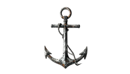 Weathered anchor with rope, symbolizing hope and security against black