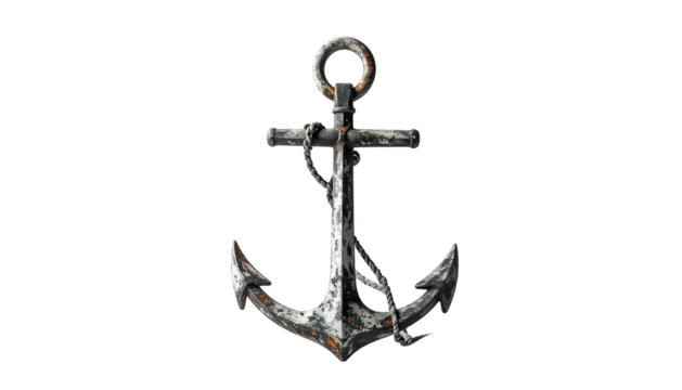 Weathered anchor with rope, symbolizing hope and security against black