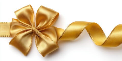 A shiny gold ribbon and bow isolated on white background, perfect for gift wrapping