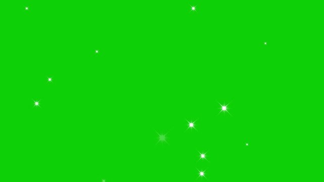 Twinkling stars and shimmering particles floating on green screen background, elegant glowing motion loop for compositing, overlays, and fantasy video effects.
