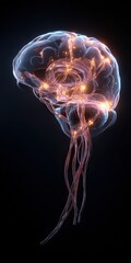 Futuristic digital visualization of human brain with neural network and electricity, highlighting scientific innovation, neural connections, and mental health research