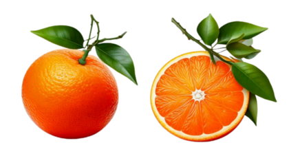 Dual Orange Branch Designs in Citrus Fruit Collection, isolated on transparent background.