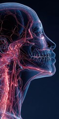 Detailed human skull and nerve anatomy illustration showcasing intricate cranial structure, vascular pathways, and neural networks for medical education and healthcare visualization