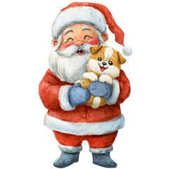 happy santa claus holding a puppy