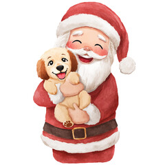 happy santa claus holding a puppy
