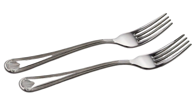 Elegant fork duo in polished silver, isolated on transparent background.