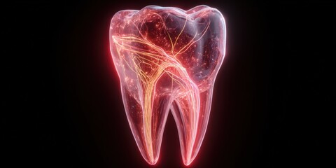 Detailed illustration of a healthy human tooth highlighting enamel, roots, and dental anatomy for dental care, oral health, and dentistry educational purposes