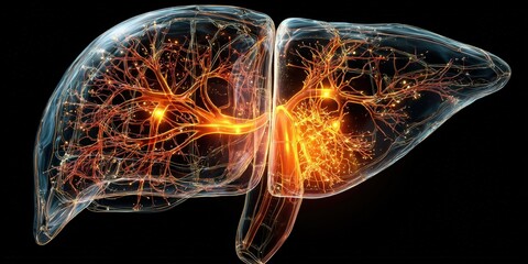 Detailed digital illustration of the human liver anatomy highlighting internal structure, health, and medical relevance for healthcare, science, and educational use