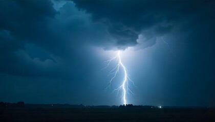 Lightning strikes illuminate a dark sky over a field, highlighting the power of nature and weather phenomena
