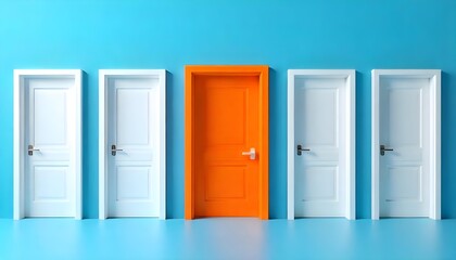 A collection of doors with a bold orange door in the center, illustrating the spirit of creativity and problem-solving on Creativity Day