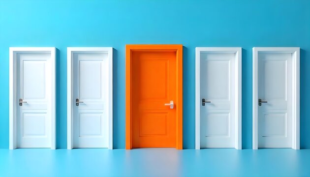 A collection of doors with a bold orange door in the center, illustrating the spirit of creativity and problem-solving on Creativity Day