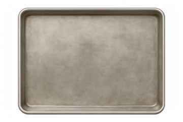 Empty metal baking sheet pan on transparent background