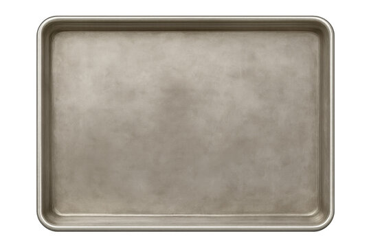 Empty metal baking sheet pan on transparent background