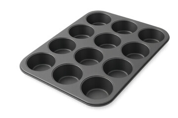 Metal muffin baking pan with twelve nonstick cups