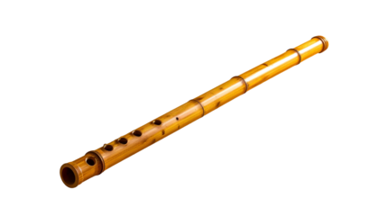 A bamboo flute with holes, angled against a black backdrop