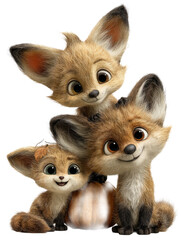 Obraz premium Stack of three charming cartoon fox characters with a pumpkin, isolated on transparent background