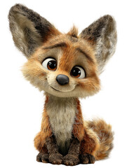 Obraz premium Cute cartoon fennec fox with big ears, isolated on transparent background