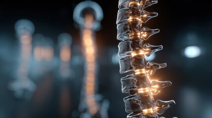 Detailed anatomical model of a human spine in close up