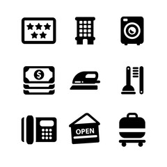 Hotel Service Icons Star Rating, Laundry, and Amenities for Travelers