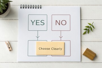 Flowchart diagram with Yes or No choice and a clear instruction
