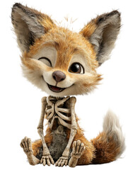 Fototapeta premium Playful cartoon fennec fox with skeleton body, winking, isolated on transparent background