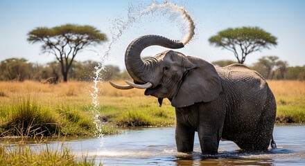 Elephant Splashing Water.