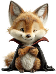 Fototapeta premium Winking cartoon fox with a cape, isolated on transparent background