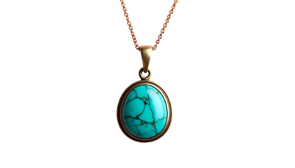 Gold chain with turquoise pendant, isolated on black