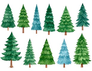 Fototapeta premium Watercolor Christmas tree illustrations