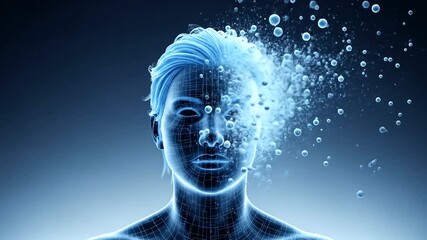 Futuristic Digital Human Transformation with Data Particles and Wireframe Body - Powered by Adobe