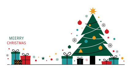 Festive Christmas Illustration with Tree and Gifts for Holiday Greetings