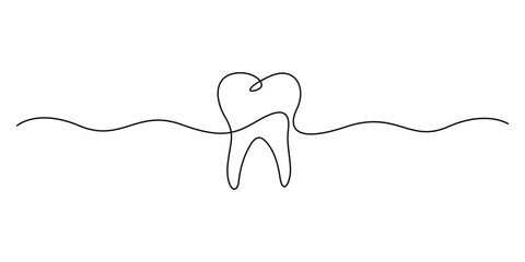 Tooth icon in continuous line drawing style. Minimal single line art tooth icon. Vector illustration
