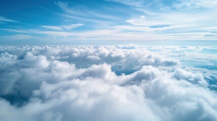 Aerial Views of the Blue Sky, White Cumulus Clouds and Sunny Day Landscape