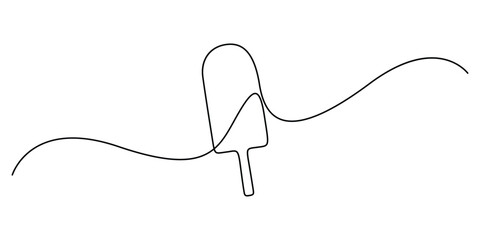 Ice cream in one continuous line drawing illustration. Single line art ice cream bar. Continuous one line drawing sweet and cold food. Vector illustration