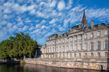 Strasbourg in France, the Palais Rohan in the old city center, view from the canal
