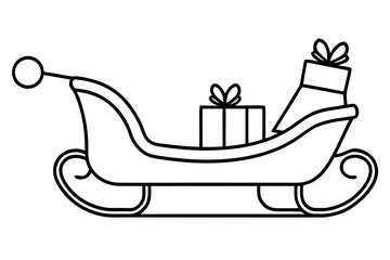 line art Sleigh with presents, winter holiday element, isolated vector
