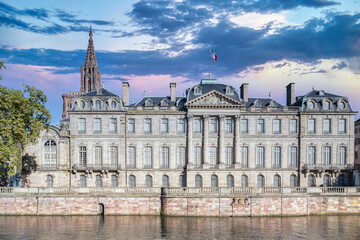 Strasbourg in France, the Palais Rohan in the old city center, view from the canal
