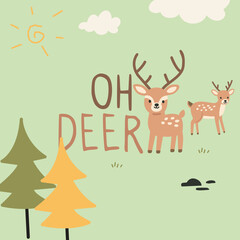 Deer Cute Kids Style Vector Set