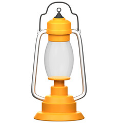 Illuminated Yellow Lantern with Silver Accents on Transparent Background Detailed Outdoor Lighting Equipment Vintage Design Decorative Lighting and Camping Gear