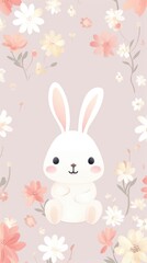 Fototapeta premium Cute bunny pattern wallpaper animal nature flower.