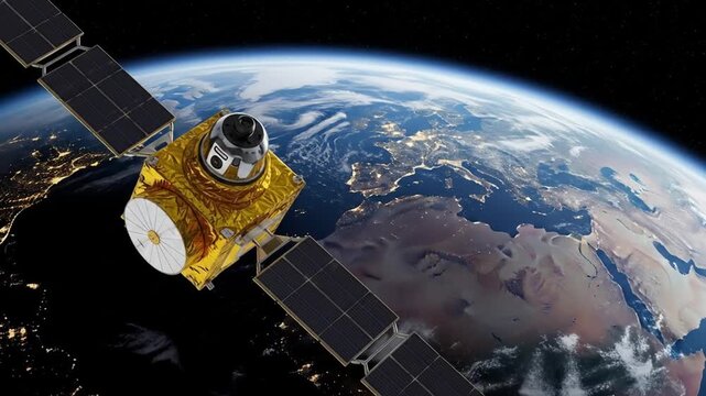 Orbital dynamics: Satellite view of earth with focus on atmospheric observation mission